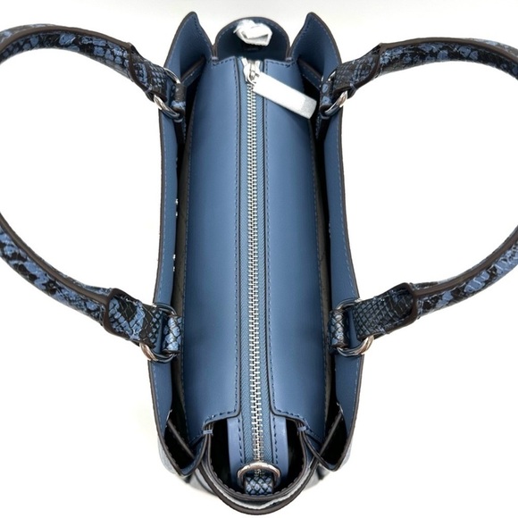 Michael Kors Large Reed Leather Belted Satchel Crossbody Bag Blue Snakeskin - Picture 7 of 12